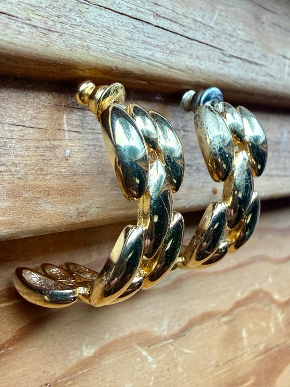 1990s Givenchy Polished Gold Weave hoop Earrings Pierced - Picture 3 of 12